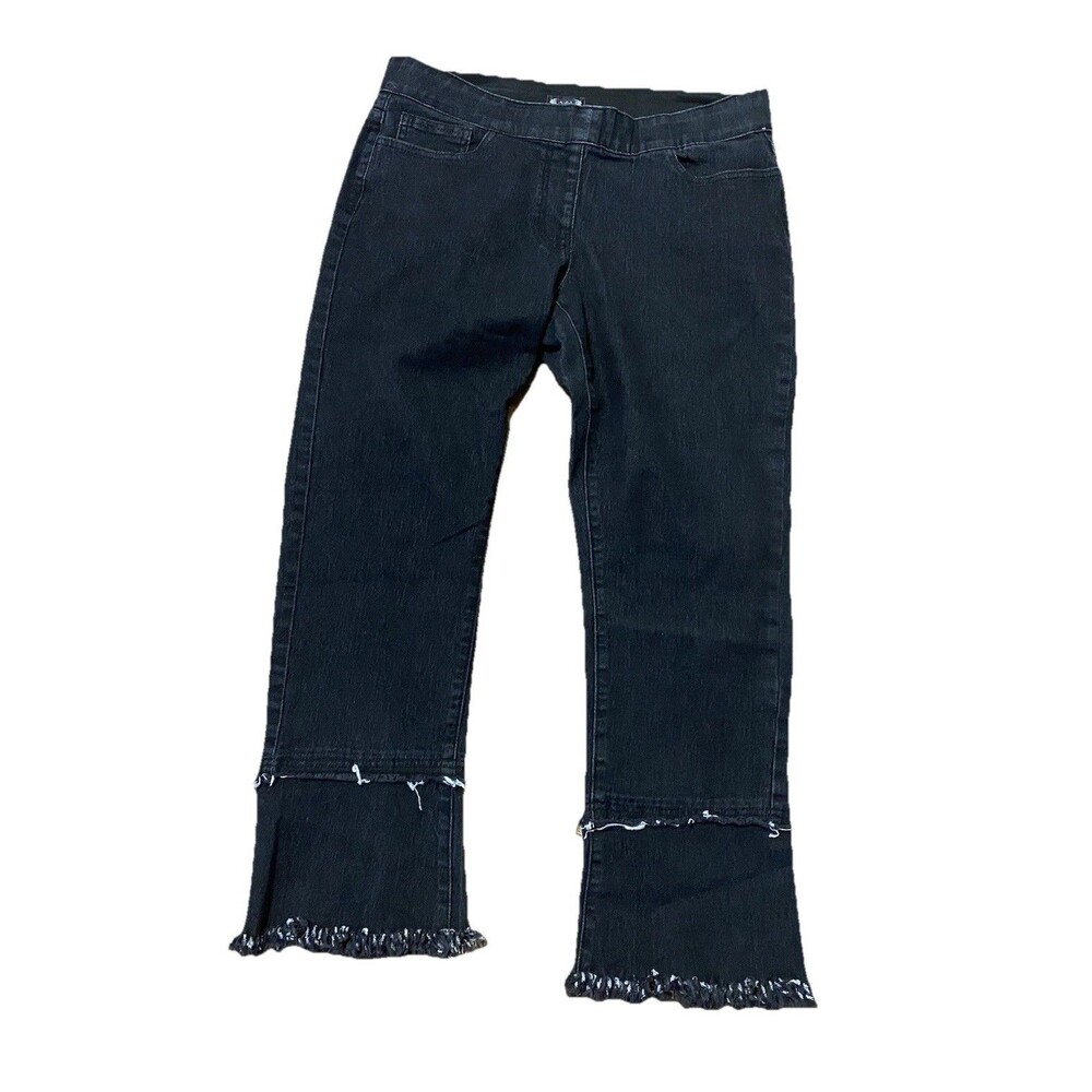 AZI New York  Black Double Raw Hem Bootcut Stretch Jeans Pants Sz 12